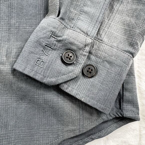 Bylt Trestles Flannel Shirt Men's Large Gray Plaid Double Pocket Embroidery Logo - Picture 10 of 12